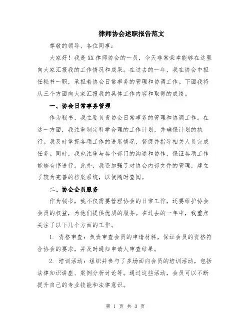律师协会述职报告范文