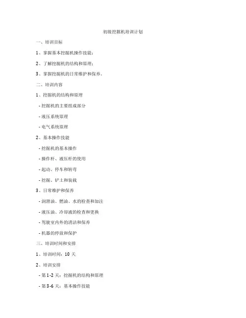 初级挖掘机培训计划