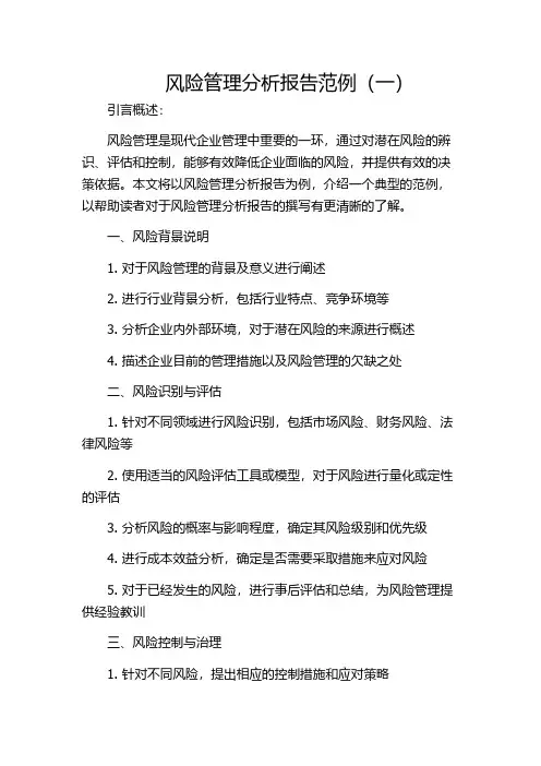 风险管理分析报告范例(一)