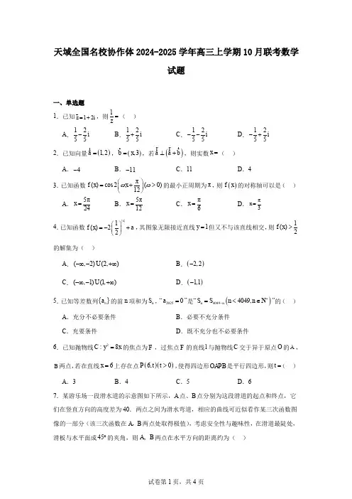 天域全国名校协作体2024-2025学年高三上学期10月联考数学试题