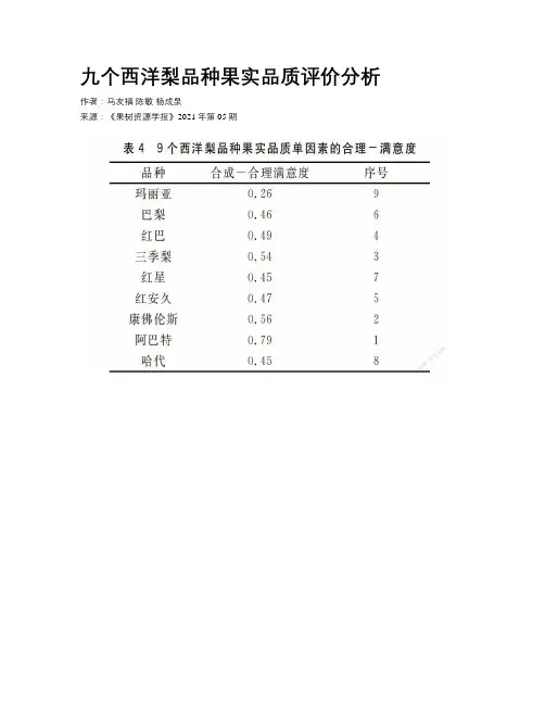 九个西洋梨品种果实品质评价分析