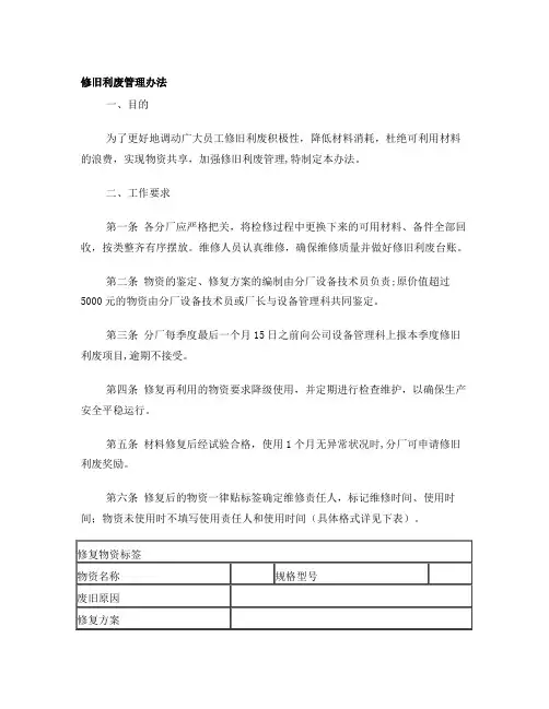 修旧利废管理办法