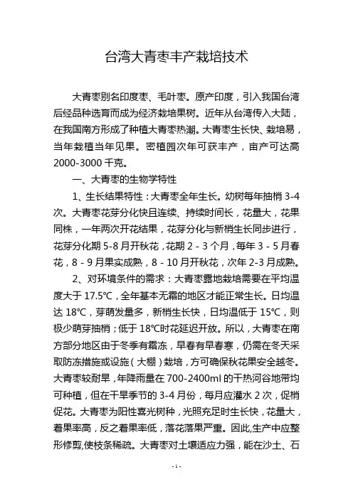 台湾大青枣丰产栽培技术