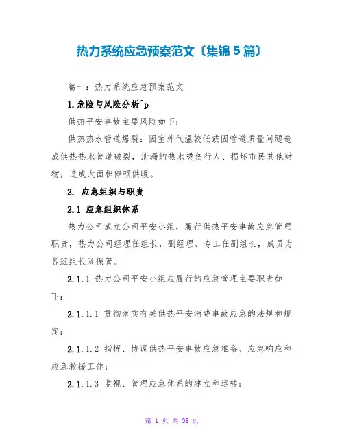 热力系统应急预案范文(集锦5篇)