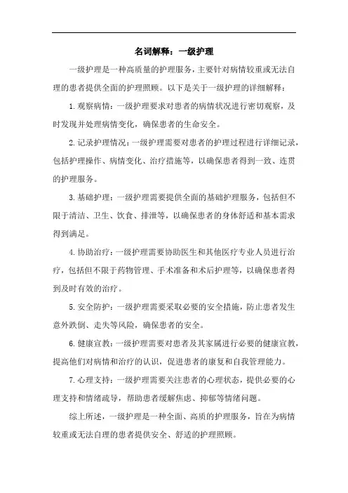名词解释一级护理