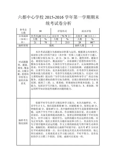 中心五年级语文试卷分析