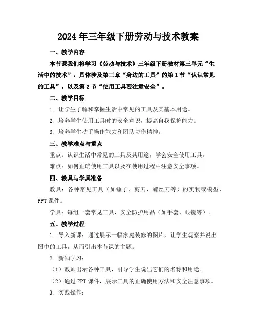 2024年三年级下册劳动与技术教案