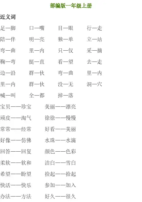 小学语文近义词、反义词大全