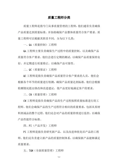质量工程师分类