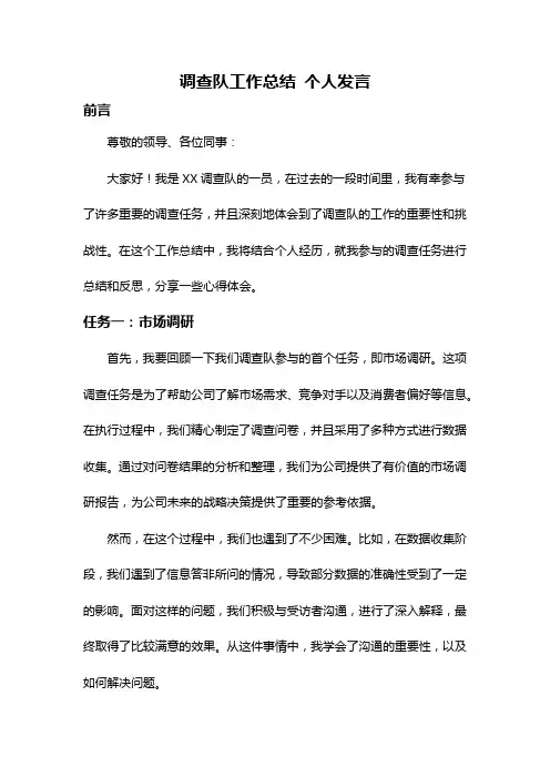 调查队工作总结 个人发言