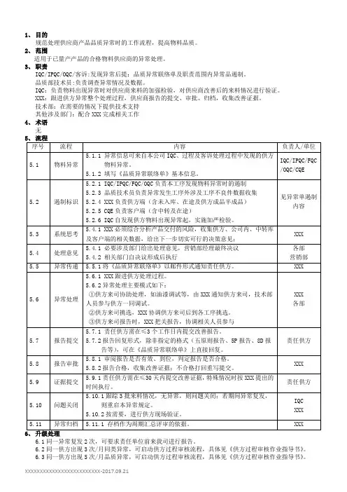 供方异常处理规定