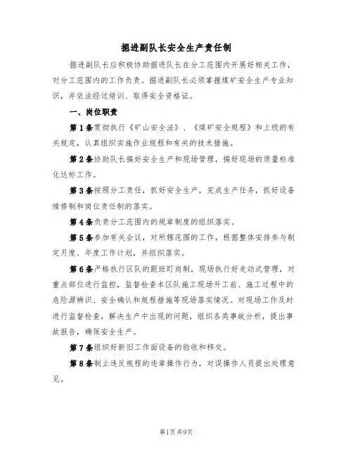 掘进副队长安全生产责任制（5篇）