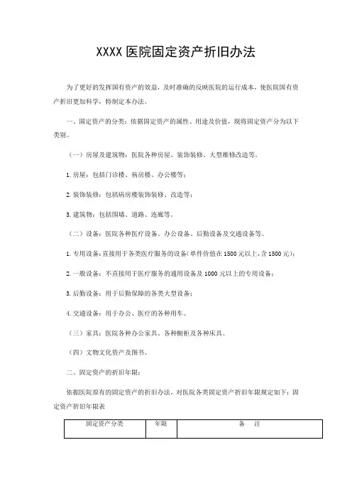 医院固定资产折旧办法