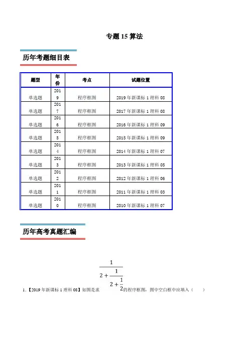 十年真题(2010-2019)高考数学(理)分类汇编专题15 算法(新课标Ⅰ卷)((原卷版)