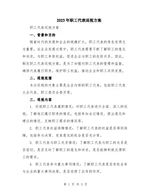 2023年职工代表巡视方案