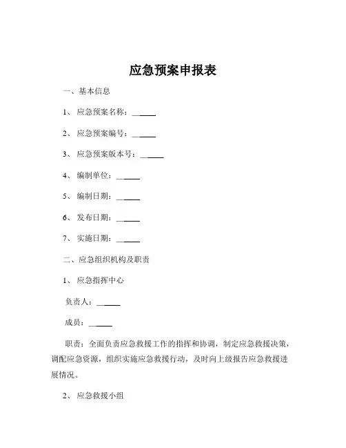 应急预案申报表