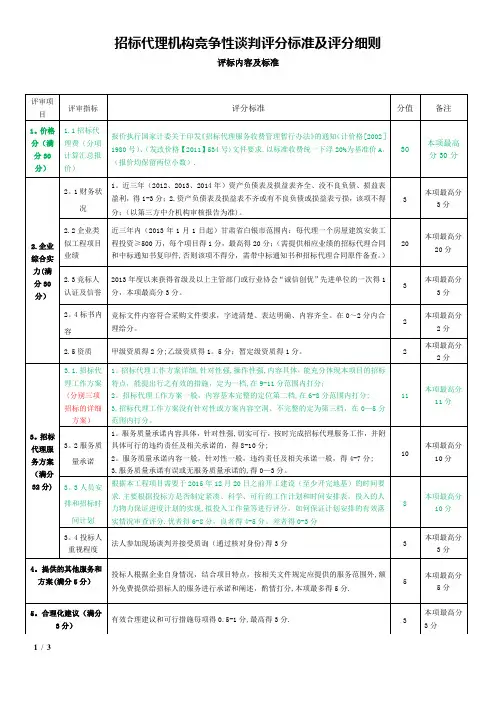招标代理机构竞争性谈判评分标准和评分细则2