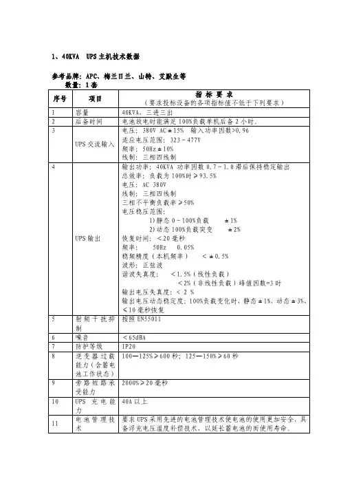 1、40KVAUPS主机技术数据