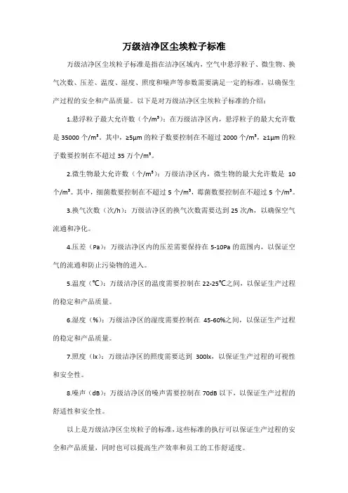 万级洁净区尘埃粒子标准