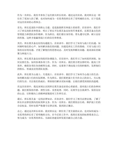 班长培训新兵心得体会范文