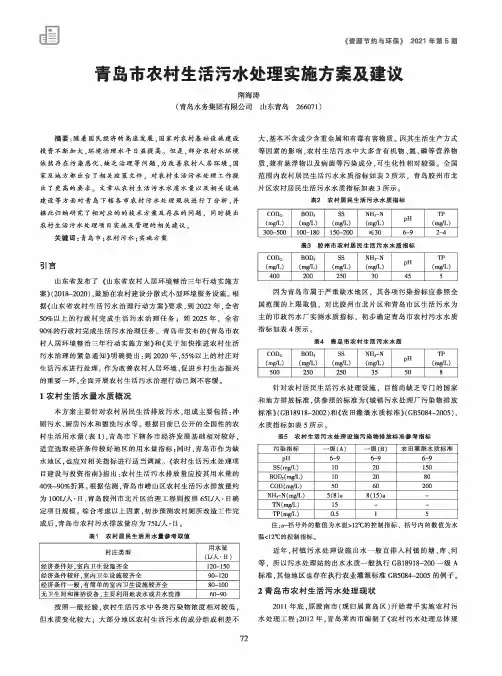 青岛市农村生活污水处理实施方案及建议