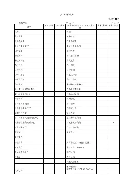 融资性担保公司财务报表