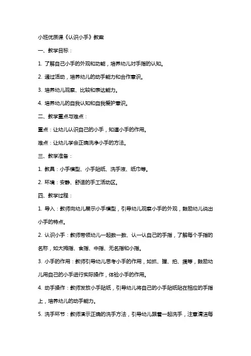 小班课《认识小手》教案