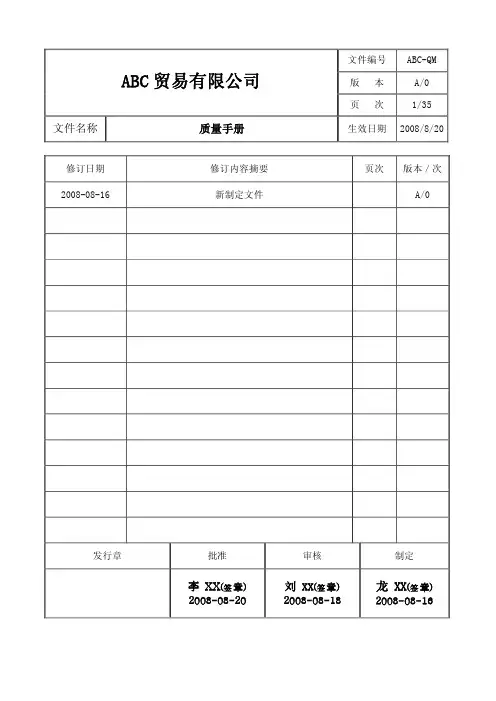 abc贸易公司iso9000质量手册
