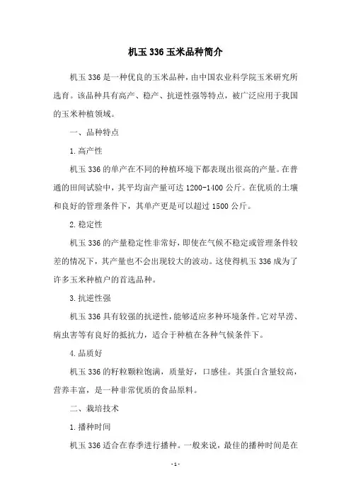 机玉336玉米品种简介