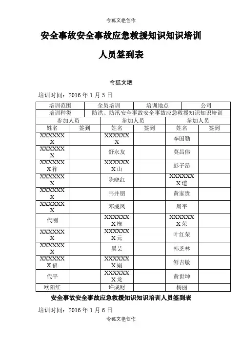 应急预案培训签到表之令狐文艳创作