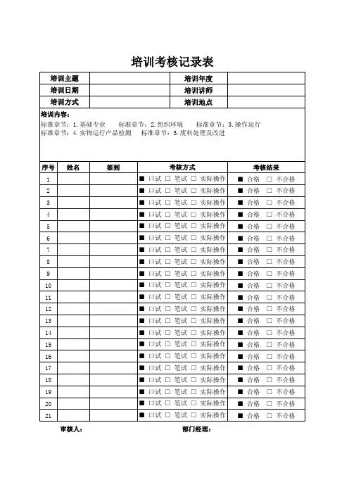 培训考核记录表格