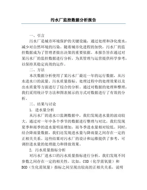 污水厂监控数据分析报告