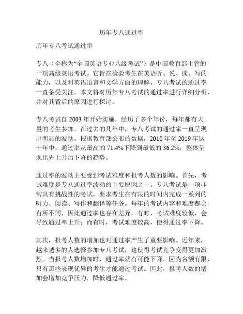 历年专八通过率