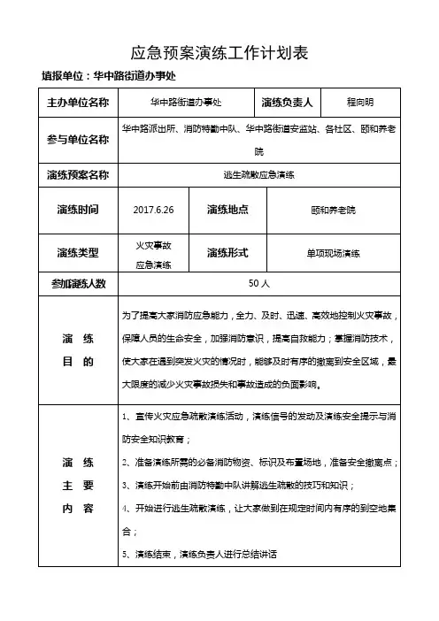 应急预案演练工作计划表