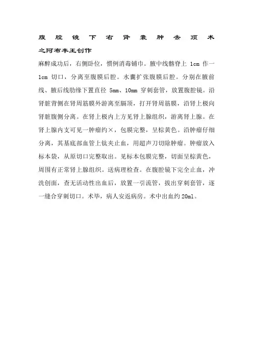 手术记录---(腹腔镜下)右肾囊肿去顶术