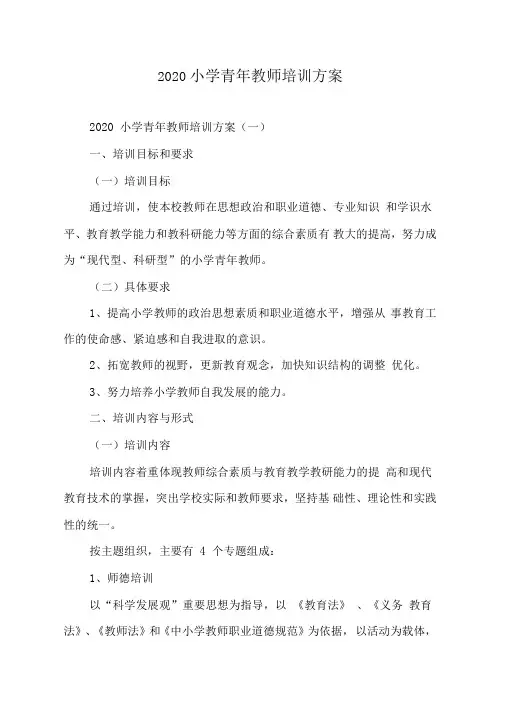 2020小学青年教师培训方案