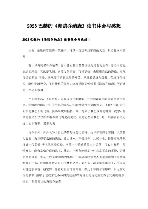 2023巴赫的《海鸥乔纳森》读书体会与感想