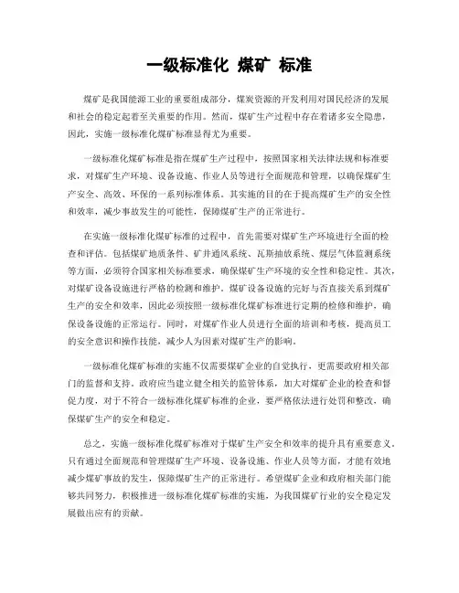 一级标准化 煤矿 标准