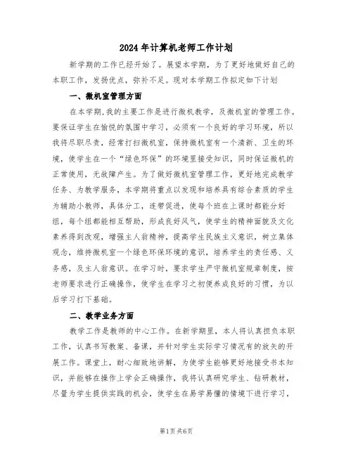 2024年计算机老师工作计划(二篇)