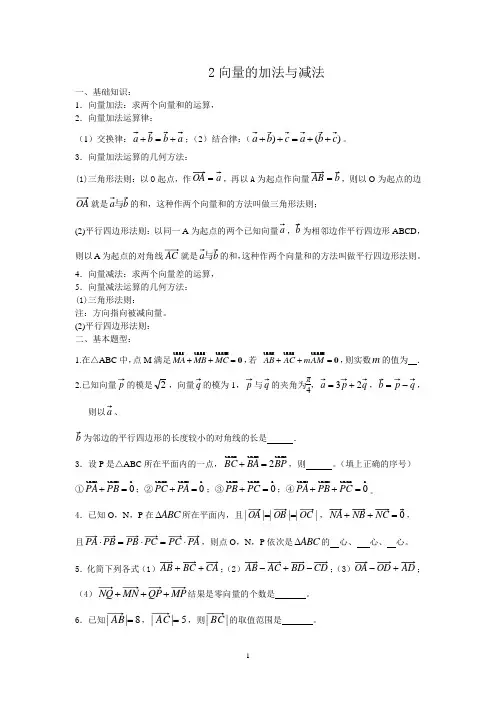 2 向量的加法与减法