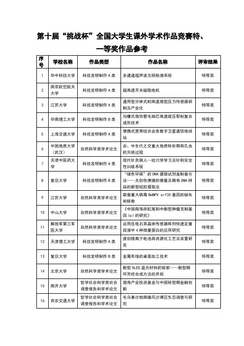 2023年第十届挑战杯全国大学生课外学术作品竞赛特一等奖作品参考