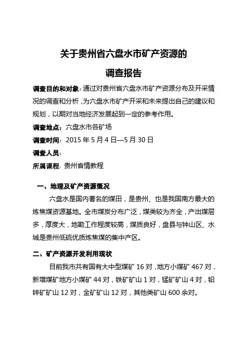 贵州省情(六盘水市矿产资源)调查报告