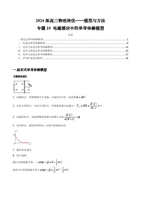 专题19 电磁感应中的单导体棒模型--2024版高三物理培优——模型与方法