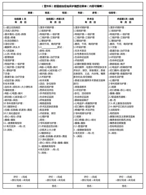 (普外科)胆道蛔虫症临床护理路径表单(内容可编辑)