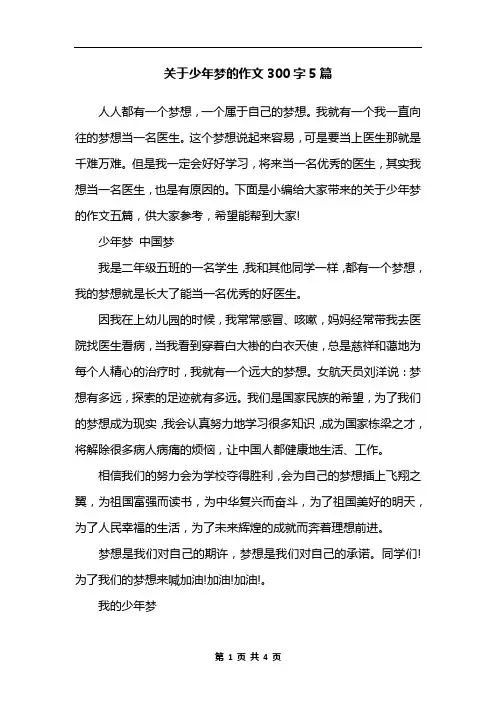 关于少年梦的作文300字5篇