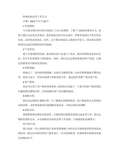 跨境电商运营工作日志