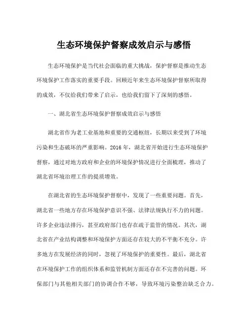 生态环境保护督察成效启示与感悟