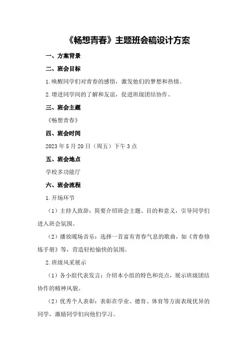 《畅想青春》主题班会稿设计方案