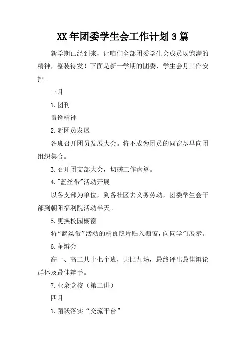 XX年团委学生会工作计划3篇