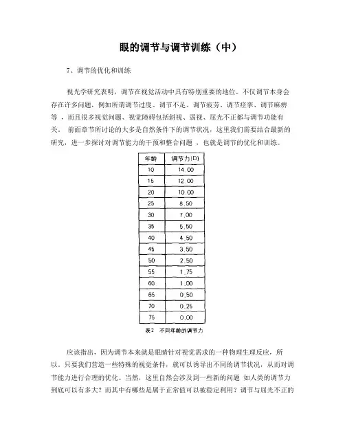 眼的调节与调节训练(中)